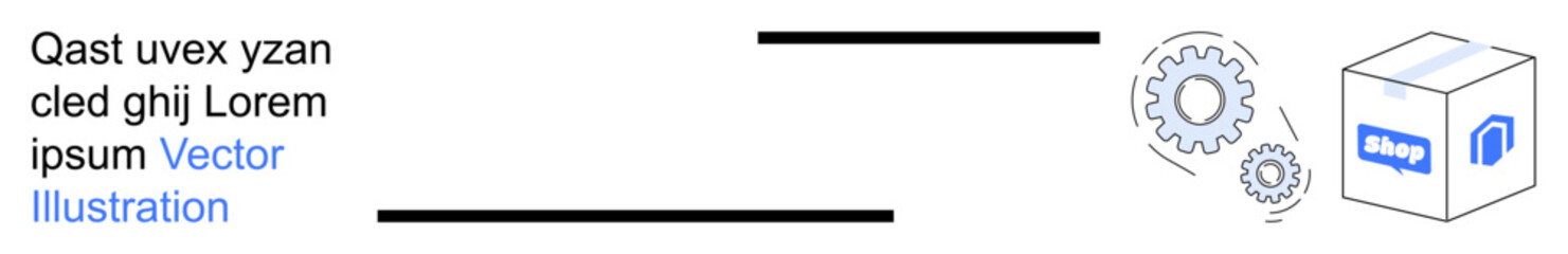 Obraz premium Workflow automation, logistics processes, systems management, technology, engineering, business solutions. A box, gears and process arrows convey interconnected systems and workflows. Workflow