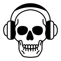 Skull Wearing Headset Icon for Music, Gaming, and Audio Concept. Music icon. 