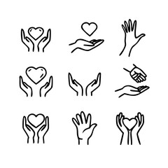 Fototapeta premium Sketchy Charity and Donation Icon Set with Hand Drawn Linear Symbols for Fundraising Campaigns