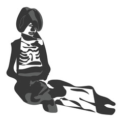 Vector art illustration of a starving mother and child