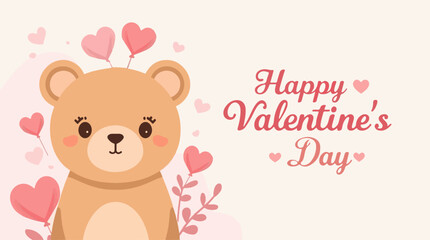 Vector illustration of a bear with a heart above its head, incorporating a flat design style, featuring bold lines, simple shapes, and a minimalist aesthetic