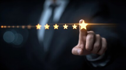 Abstract moment exploring assessment and opinion through narrative where a star drives engagement toward success while negative cues influence rating over time