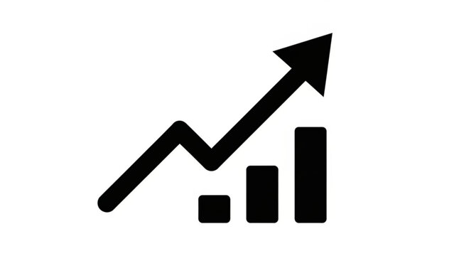 A black vector graphic icon of a growing chart with an upward arrow
