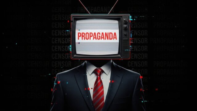 Businessman with propaganda TV head concept