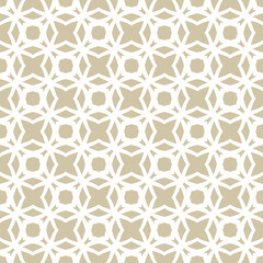 Vector golden ornament with tiles, lattice, floral shapes, diamonds.  Simple elegant geometric seamless pattern. Abstract gold and white mosaic texture. Background with eastern motif. Repeating design