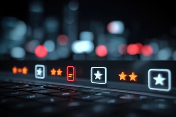 Concept scene exploring opinion and assessment through story where star guides engagement toward success despite negative signals shaping rating over time