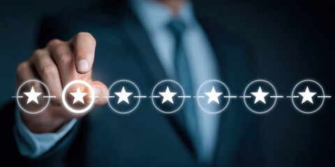 Abstract moment exploring assessment and opinion through narrative where a star drives engagement toward success while negative cues influence rating over time