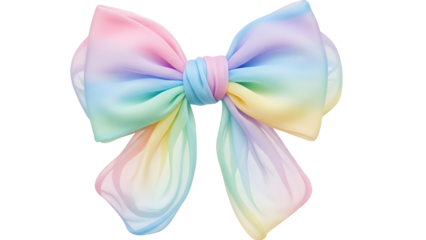 Pastel rainbow sheer chiffon fabric bow accessory for gift wrapping and decoration. isolated PNG with Transparent Background