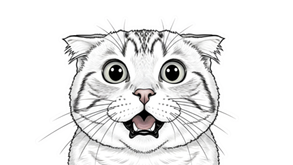 Detailed hand drawn illustration of surprised Scottish Fold cat head portrait sketch isolated PNG with Transparent Background