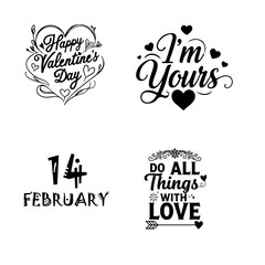 Fototapeta premium A collection of romantic valentine's day themed lettering designs and quotes
