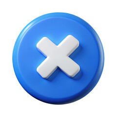 Fototapeta premium Blue button with white cross isolated on transparent background