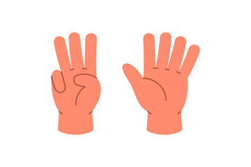 Obraz premium Hands showing number 8 with five fingers and three. Flat vector cartoon hand gesture for math learning