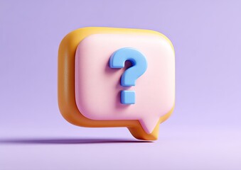 3D pink speech bubble with blue question mark against purple background