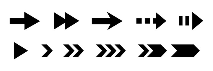 Arrow Icon Set, Navigation Arrows, Play Forward Fast Direction Symbols. vector illustration