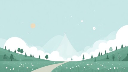 vector cartoon landscape background with a green meadow