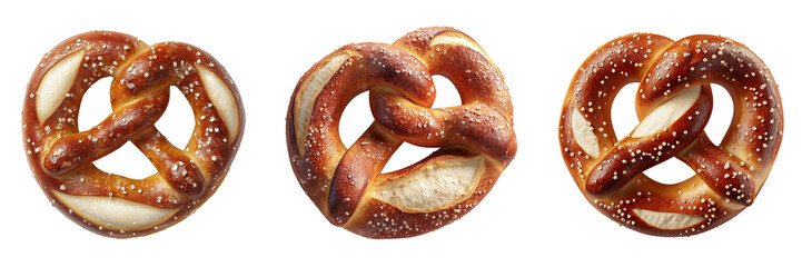 Three Soft Pretzels with Salt isolated on a transparent background