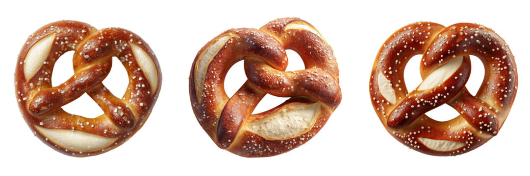 Three Soft Pretzels with Salt isolated on a transparent background