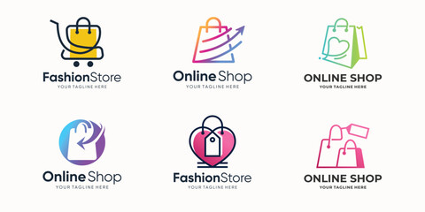 Obraz premium set of shopping bag logo design. Shopping bag icon for online shop design