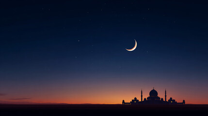 Obraz premium Crescent moon over mosque silhouette