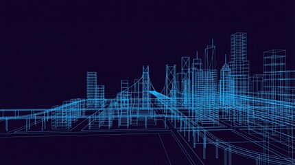 Futuristic Smart City CGI Design in Blue Lines