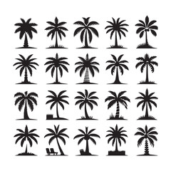 Fototapeta premium Palm Tree Silhouette Icon Set for Beach and Vacation Themes