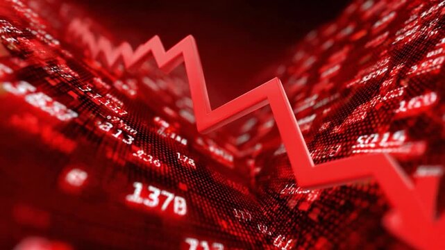  Market Downturn: A symbolic depiction of financial decline, with a red arrow dramatically pointing downwards, indicating a market downturn or economic crisis. 