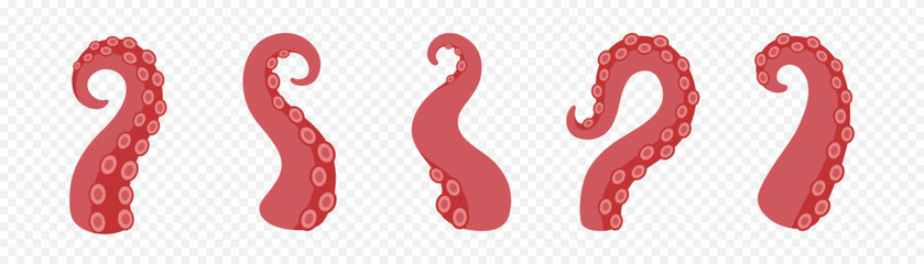 Squid tentacles collection. Curved octopus arms with suction cups for ocean fantasy monster, nautical art and marine themes © Lifeking