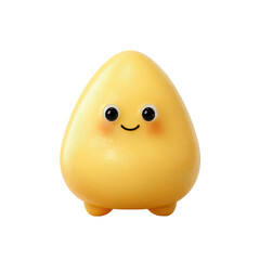 A small yellow smiling blob character with a rounded teardrop body, simple black eyes and curved smile, soft shading for gentle volume, and a cute minimal mascot style isolated on transparent backgrou