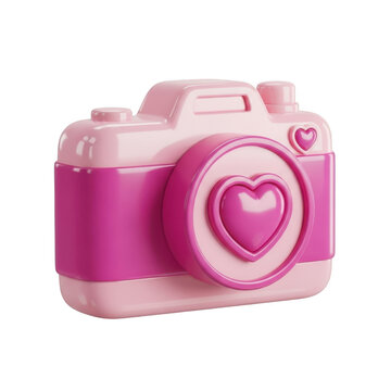 Pink camera with heart design isolated on transparent background