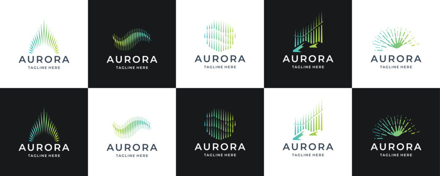 set of aurora logo design. inspiration aurora borealis premium design template