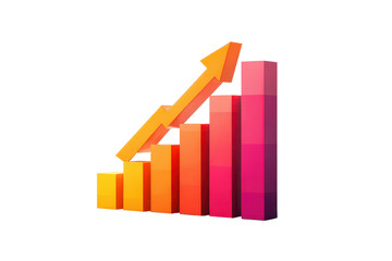 Fototapeta premium A 3D style financial bar chart with rising columns and a bold upward arrow, clean geometric shapes, crisp edges, strong depth shading, and a minimal business infographic look isolated on transparent b