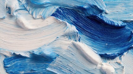 Abstract textured blue and white paint strokes in close-up.