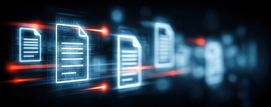 A glowing document marks secure management where each contract holds confidential information