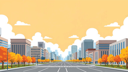 Sapporo cityscape vector illustration depicting a spacious northern Japanese city with wide streets, generic buildings, and open sky in flat solid colors for travel and urban design themes © meeblues