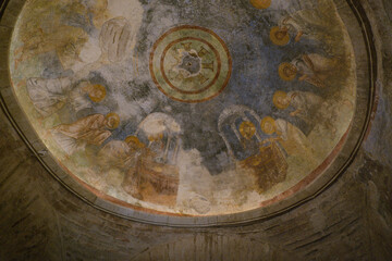 Ancient Byzantine Dome Fresco with Religious Imagery in St. Nicholas Church, Demre, Turkey