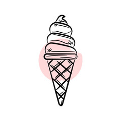 Hand-Drawn Soft Serve Ice Cream Cone Sketch