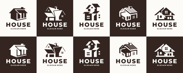 Fototapeta premium set of house logo design. inspiration real estate silhouette style concept vector illustration.