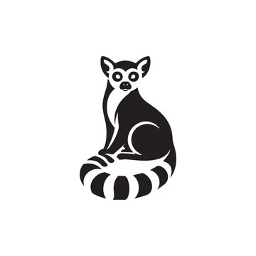 Ring-tailed Lemur Silhouette Black and White Cute Animal Icon.