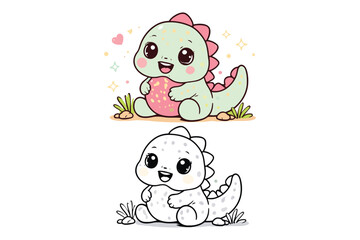 Adorable baby dinosaur character sitting with coloring © Md. Alamin Mia