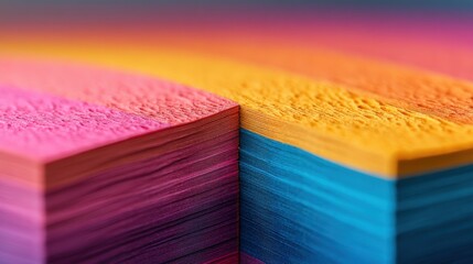 Vibrant close-up of multicolored paper layers in spectrum arrangement.