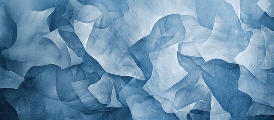 Fototapeta premium Abstract blue and white textured background with flowing shapes and layers. Soft, translucent patterns create a serene and calming atmosphere.