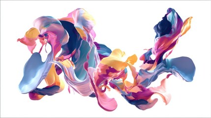 Abstract swirling colorful paint strokes on white background.
