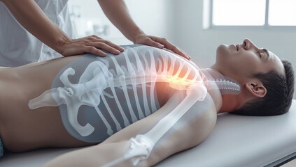 Manual therapy for lower back pain, spinal adjustment, and rehabilitation healthcare illustration