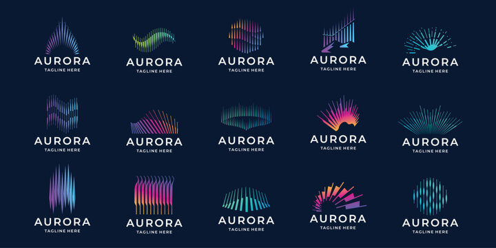 collection aurora logo design. abstract set aurora borealis inspiration for business of company design.