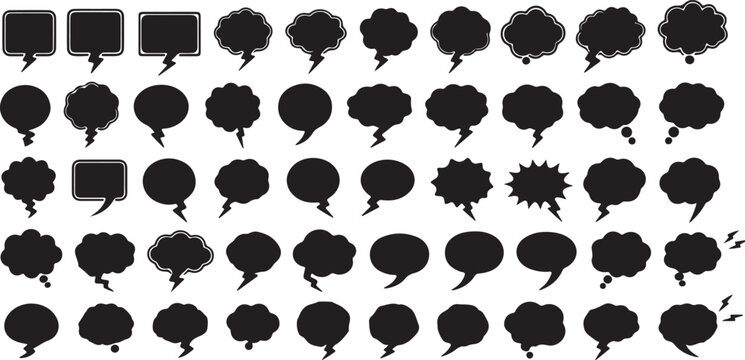 Comic Speech Bubble and Thought Cloud Icon Set. Cartoon Chat, Scream, and Dream Vector Symbols.