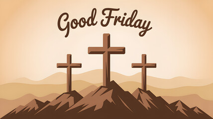 Three crosses on a hill representing good friday