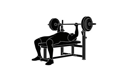 Silhouette of Muscular Man Bench Pressing Barbell on Weight Bench during Workout on Isolated White Background