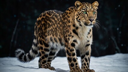 Naklejka premium Dynamic pose of an Amur leopard