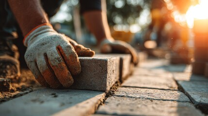 Flat lay of gloved hands building