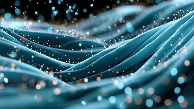 Abstract Waves of Energy: Captivating abstract illustration showcasing fluid, undulating waves of a brilliant color, a visualization of dynamic forces and energy with sparkling particle details.